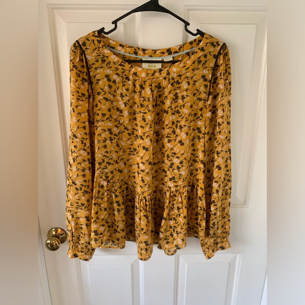 Anthropologie Maeve Cheyenne Yellow Floral Peplum Top